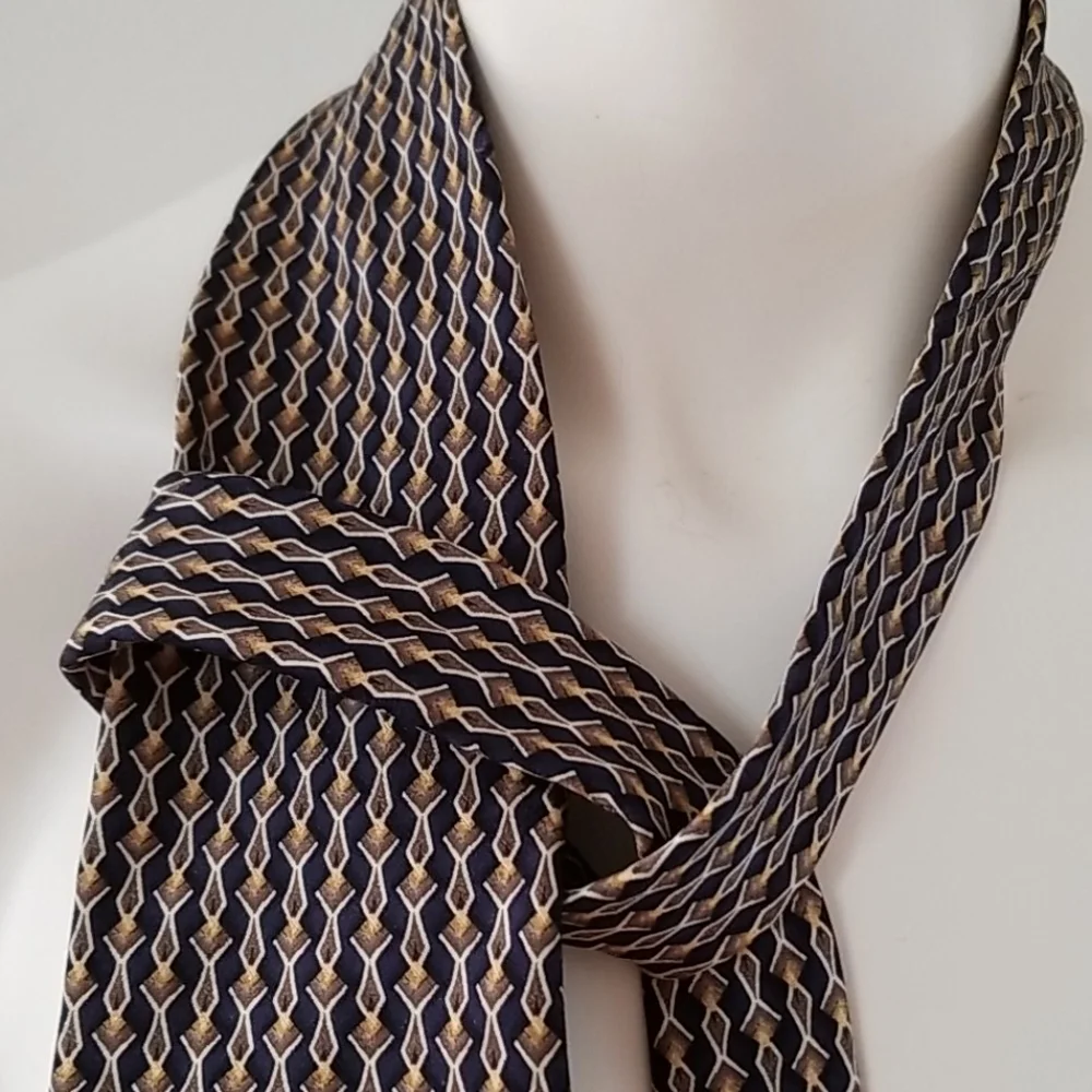 Kenneth Cole All Silk Navy w. Gold Brown Tan Tie